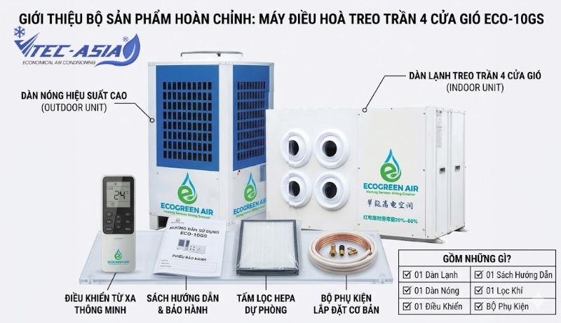 Máy điều hoà treo trần 4 cửa gió ECO-10GS gồm những gì?