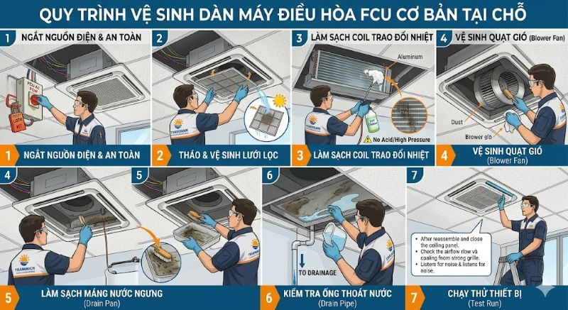 Cách vệ sinh dàn máy điều hòa FCU cơ bản tại chỗ