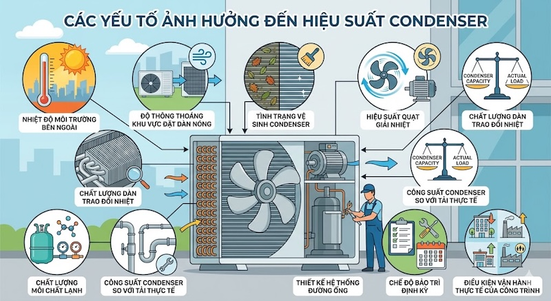 Các yếu tố ảnh hưởng đến hiệu suất condenser