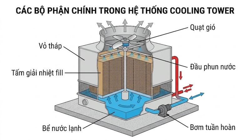 Các bộ phận chính trong hệ thống Cooling Tower