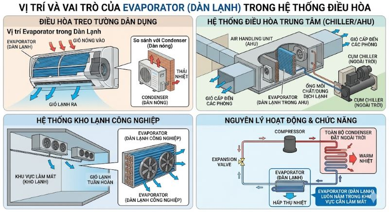 vị trí evaporator trong hệ điều hòa