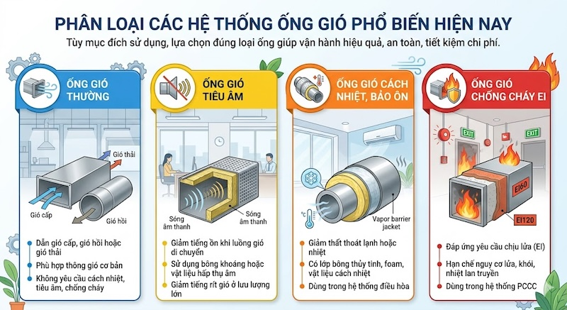 Phân loại các hệ thống ống gió phổ biến hiện nay