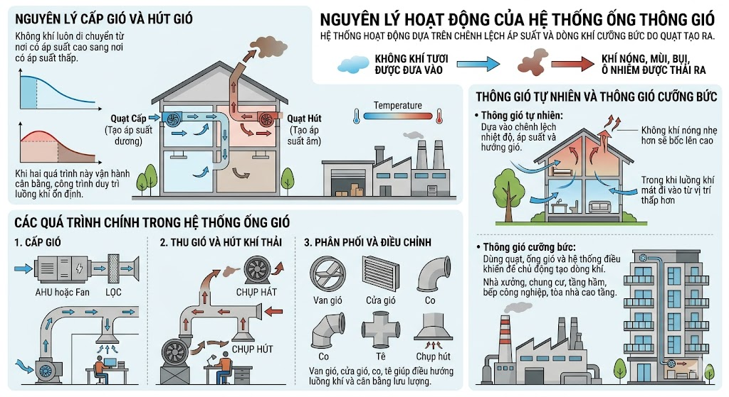 Nguyên lý hoạt động của hệ thống ống thông gió