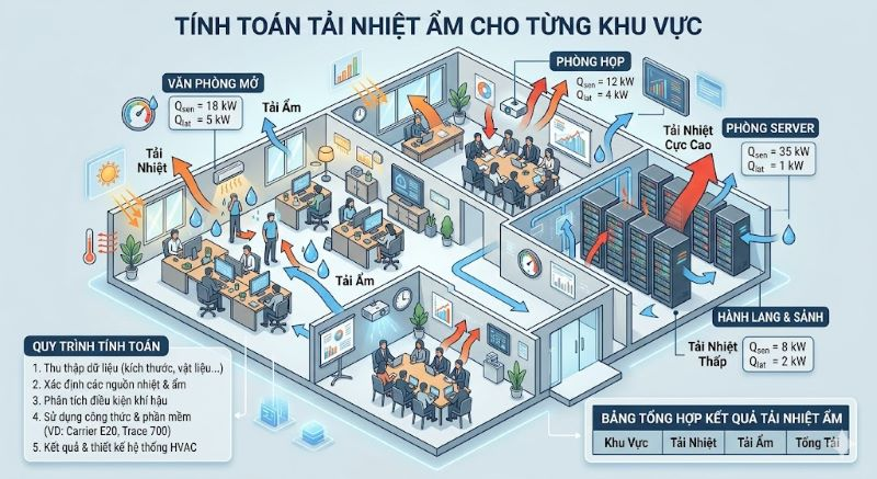 Tính toán tải nhiệt ẩm cho từng khu vực