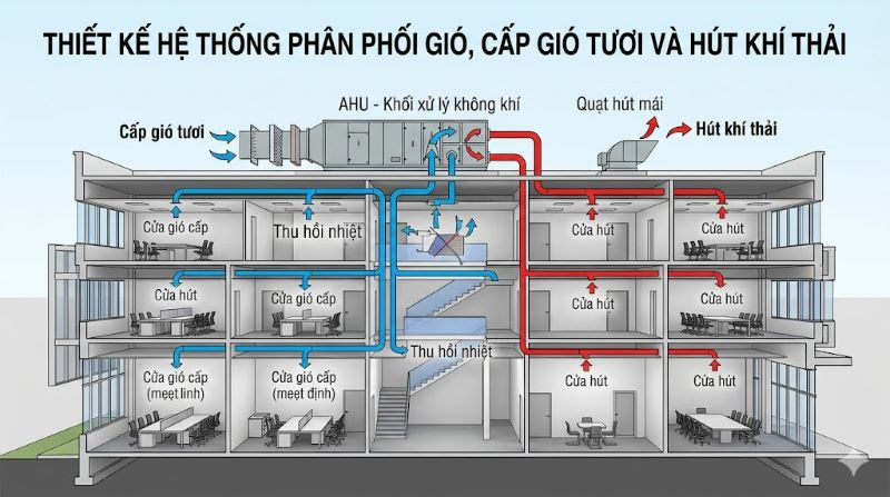 Thiết kế hệ thống phân phối gió, cấp gió tươi và hút khí thải