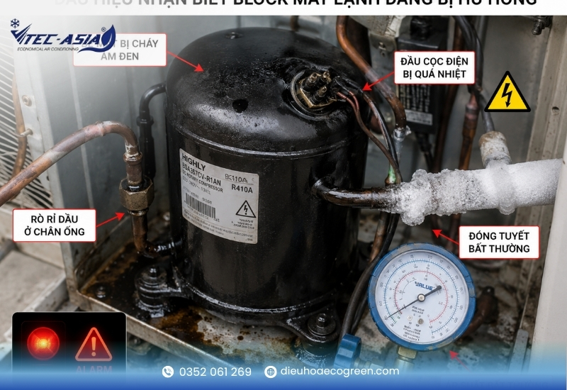 Dấu hiệu nhận biết block máy lạnh đang bị hư hỏng