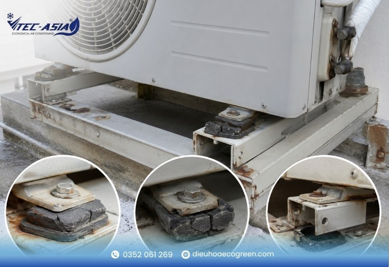 Đệm cao su chân đế bị chai cứng, nứt vỡ hoặc bị mất