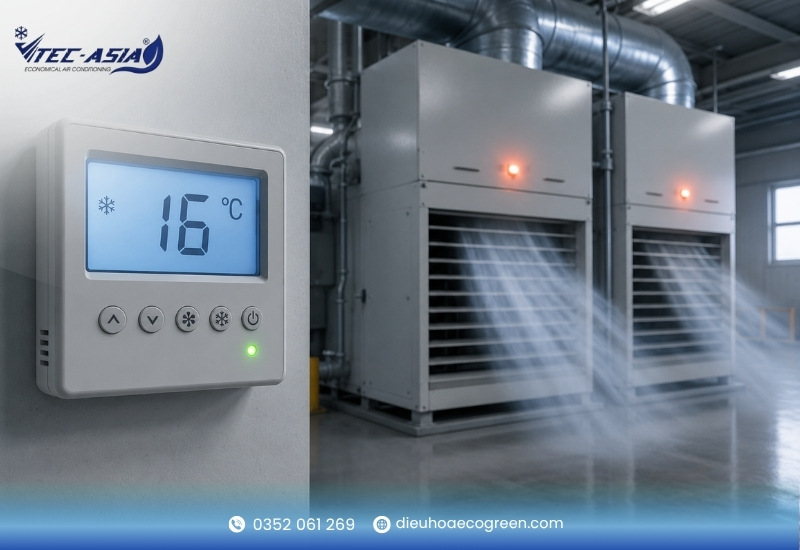 điều hòa công nghiệp không mát do Cài đặt nhiệt độ quá thấp khiến hệ thống quá tải