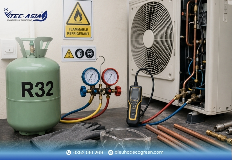 Quy trình an toàn và lưu ý kỹ thuật khi lắp đặt, bảo trì hệ thống gas R32