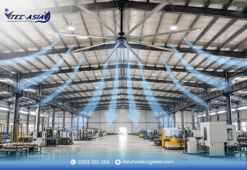 Làm mát nhà xưởng bằng quạt trần công nghiệp HVLS