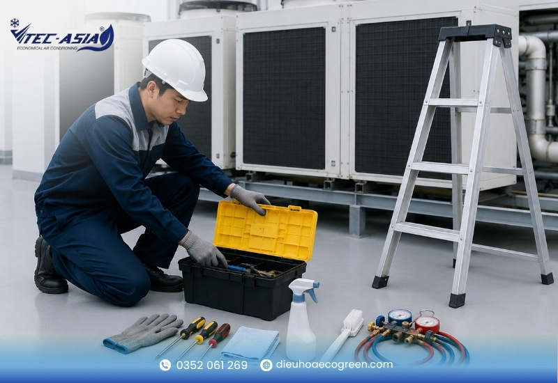 Chuẩn bị dụng cụ cần thiết trước khi Vệ sinh điều hòa công nghiệp