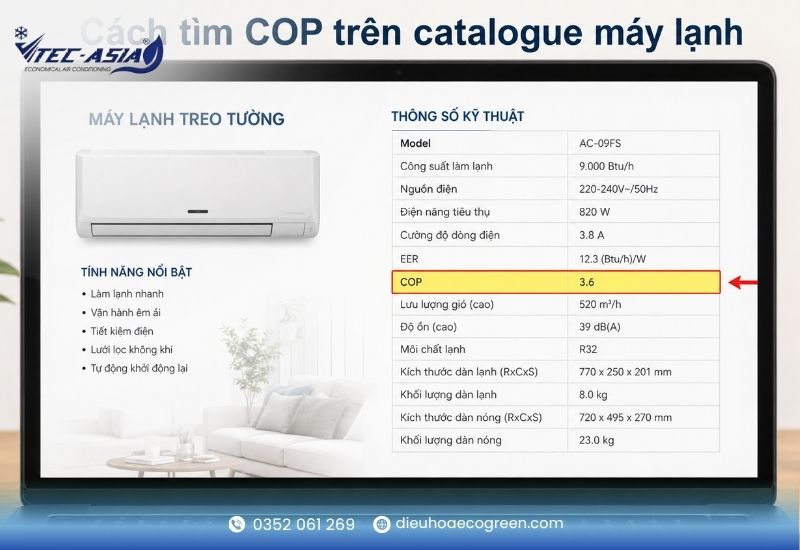 Cách tìm COP trên catalogue máy lạnh