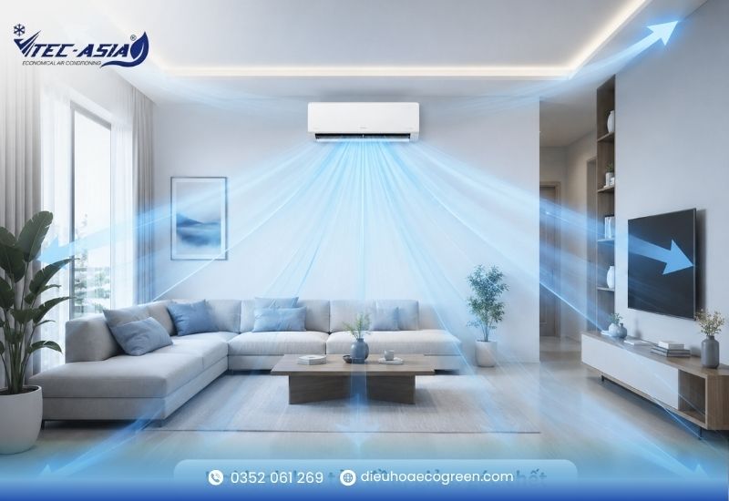 điều hòa 4 chiều Lan tỏa hơi lạnh đều, không còn góc chết