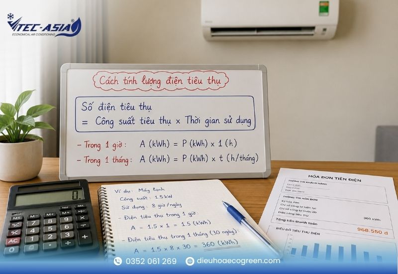 Cách tính lượng điện tiêu thụ trong 1 giờ và 1 tháng