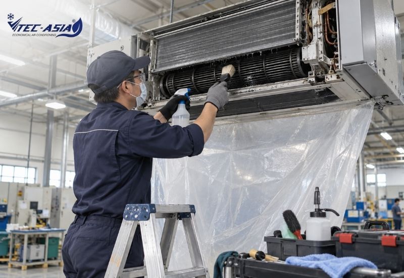 vệ sinh điều hòa âm trần nối ống gió
