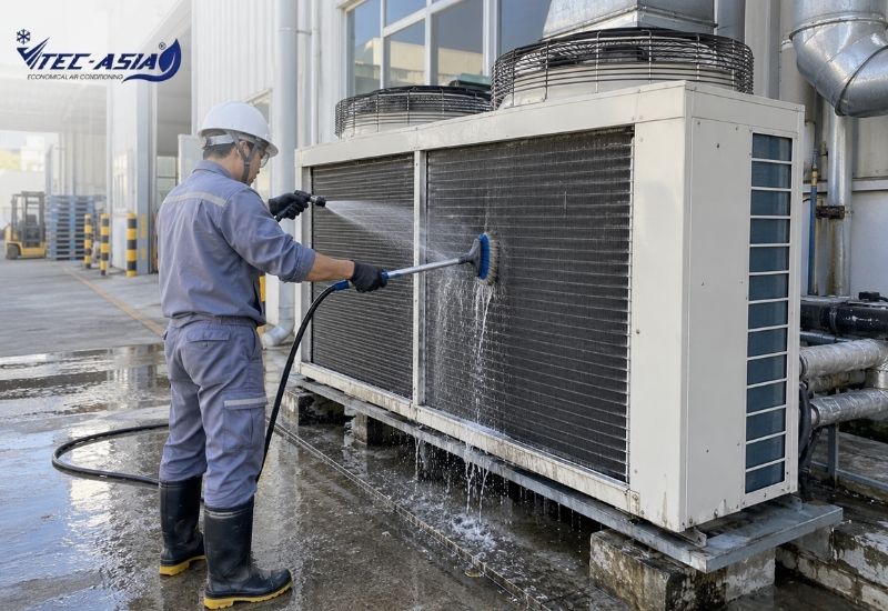 vệ sinh điều hòa âm trần nối ống gió