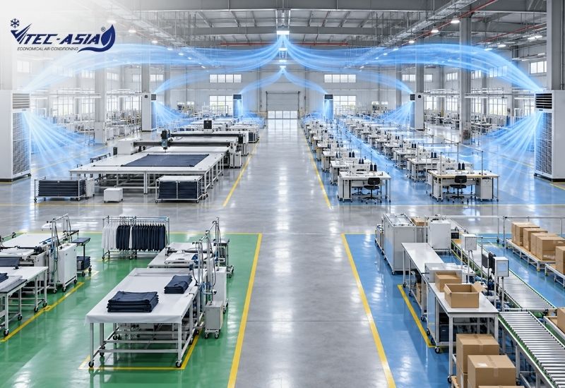 điều hòa công nghiệp tủ đứng cho xưởng may tại Ninh Bình