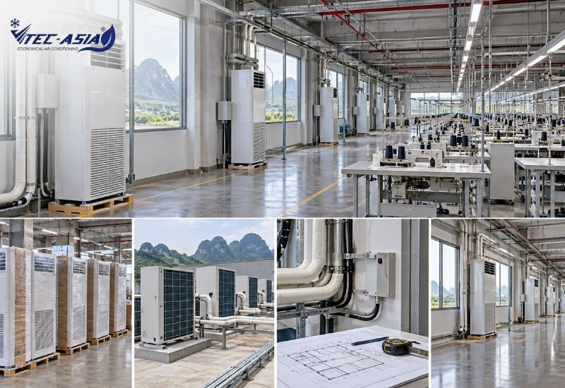 điều hòa công nghiệp tủ đứng cho xưởng may tại Ninh Bình