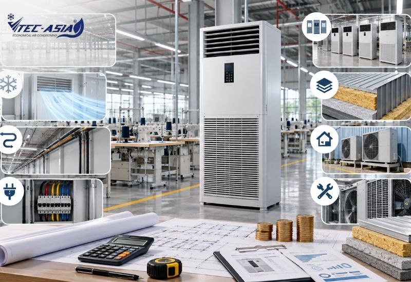 điều hòa công nghiệp tủ đứng cho xưởng may tại Ninh Bình