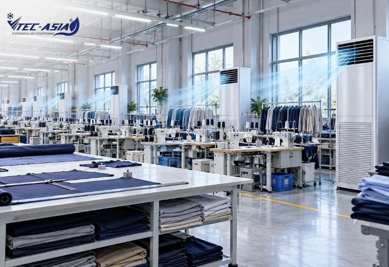 điều hòa công nghiệp tủ đứng cho xưởng may tại Ninh Bình