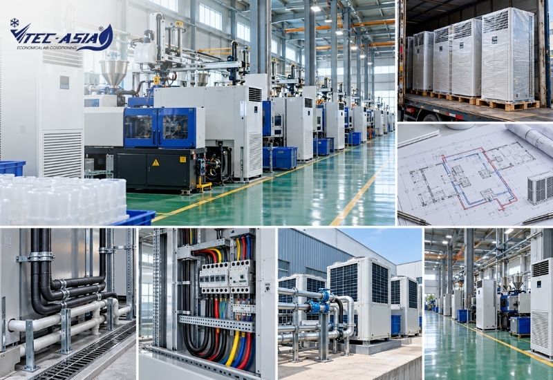 điều hòa tủ đứng tiết kiệm điện cho nhà máy nhựa tại Hưng Yên